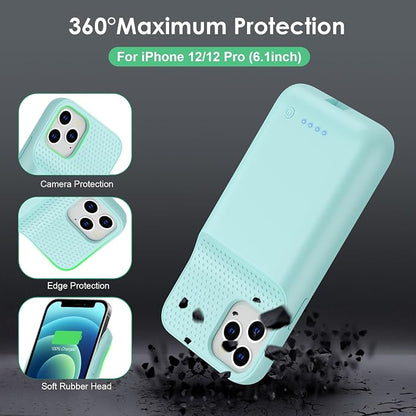 Battery Case for iPhone 12/12 Pro,[2025 Upgraded] 10800mAh Ultra-Slim Portable Extended Charger Case Cover for iPhone 12/12 Pro Charging Case (6.1 Inch)-Green