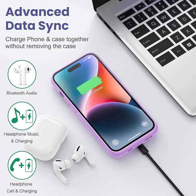 Feob Battery Case for iPhone 14 Pro Max,[2026 Upgraded] 8600mAh Ultra-Slim Portable Extended Charger Case Cover for iPhone 13 Pro Max Charging Case (6.7 Inch)-Purple