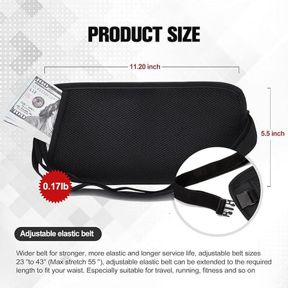 Unisex Money Belt For Men and Women, Slim Passport Holder RFID Blocking Travel Essentials Pouch with Adjustable Strap Small Waist Pouch for Workout Running Travelling Hiking (Black 2 Packs)