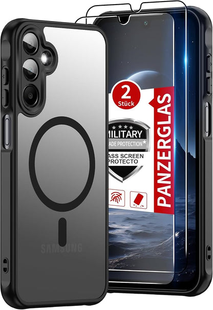 For Samsung Galaxy A15 5G Phone Case:A15 Case [Compatible with Magsafe] with 2PC Tempered Glass Screen Protector,Camera Bump Protection,Slim Frosted Translucent Soft-Touch for Galaxy A15,Matte black
