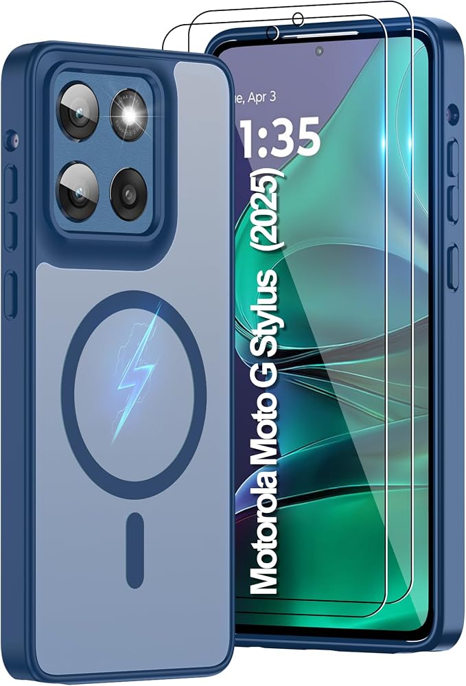 Compatible for Motorola Moto G Stylus 2025 Phone Case: [Mag-Safe Fit] with 2pc HD Screen Protector, Matte Translucent Soft-Touch Skin & Full Body for Moto GStylus 2025, Blue