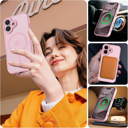 MOCCA Magnetic for iPhone 17 Case, (Compatible with Magsafe) (16FT Military Grade Protection) Full Camera Protection Anti-Fingerprint Slim Translucent Matte Phone Cover 6.3",Pink