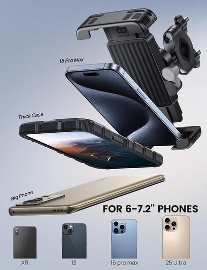 Lamicall Bike Motorcycle Phone Mount - [1s Quick Lock] Bike Cell Phone Holder Clip, Bicycle Scooter Handlebar Clamp, for iPhone Air, 17 16 15 Pro Max, Galaxy S25 S24 Ultra, 6-7.2" Phones