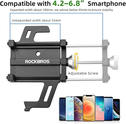 ROCKBROS Bike Phone Holder, Motorcycle Phone Mount, Anti-Shake Cell Phone Holder, 360° Adjustable for iPhone 16, 15 Pro Max/Plus, S9, S10 and More 4.7" to 7" Smartphones，Red
