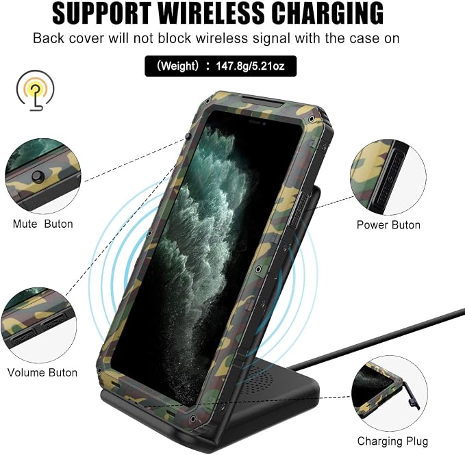 Mitywah Waterproof Case for iPhone 11 Pro Max, Heavy Duty Military Grade Case with Built-in Screen Protector, 360° Full Body Sturdy Metal Frame Protective Armor Case for iPhone 11 Pro Max, Camouflage
