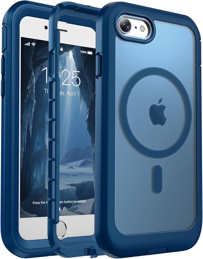 jaroco Magnetic for iPhone SE Case 3rd/2rd,iPhone 8/7 Case, [Compatible with MagSafe][Military Grade Drop Protection][Heavy Duty Protection][Non-Slip] 2-Layer Bumper Phone Case 4.7''-Deep Blue