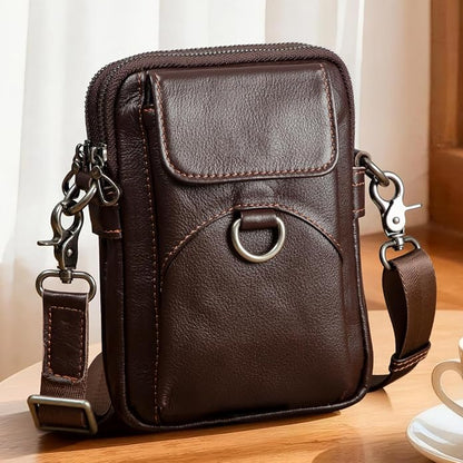 Augus Genuine Leather Small Crossbody Bag Cell Phone Messenger Purse Shoulder Waist Bag for Daily Use for Women and Men