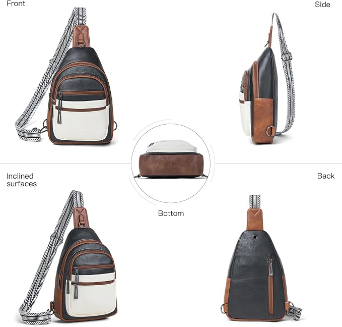 Leresas Sling Bag for Women Crossbody Bag Fanny Pack Cross Body Handbag Sling Purse Vegan Leather Trendy Gifts Travel Purse Black/White/Brown