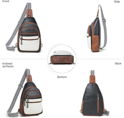 Leresas Sling Bag for Women Crossbody Bag Fanny Pack Cross Body Handbag Sling Purse Vegan Leather Trendy Gifts Travel Purse Black/White/Brown