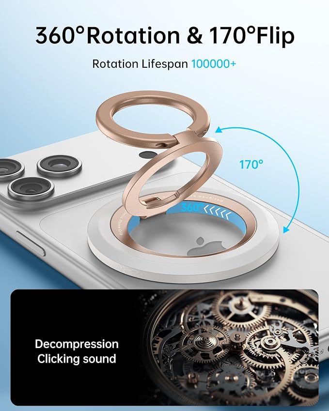 SYNCWIRE for MagSafe Ring Phone Holder, 360° Rotation Magnetic Cell Phone Grip Dual-Sided Magnets Phone Ring Kickstand Compatible with iPhone 17 16 15 14 13 12 Pro Max MagSafe, Android, Samsung etc.