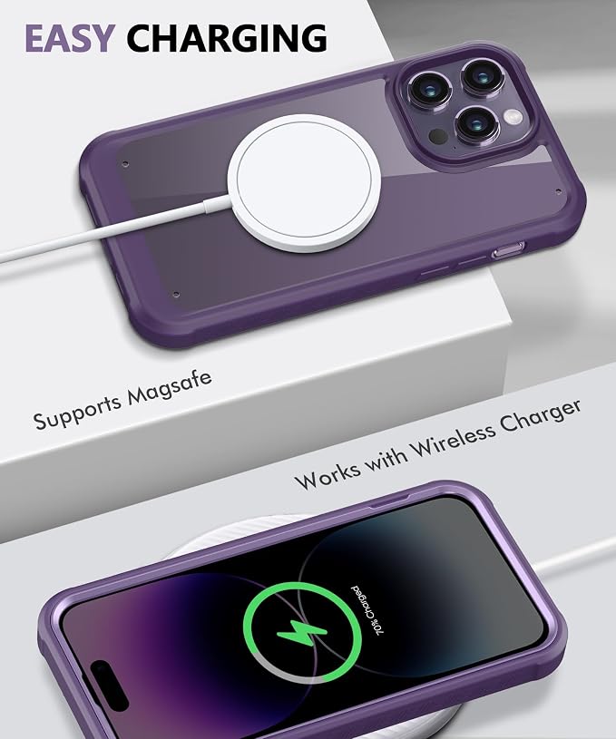 Compatible with iPhone 14 Pro Case, Built-in Screen Protector, with Camera Lens Protector, [Compatible with MagSafe] Full Body Phone Case, Magnetic Protective Cover for 14Pro 6.1" (Purple)