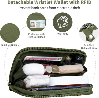 Tiostep Clip and Go Strap for Phone with Wallet Crossbody Phone Lanyard with Anti-Theft Zipper Pouch Detachable Quilted Wrist Wallet with RFID and ID Window for Daily and Travel Green Large
