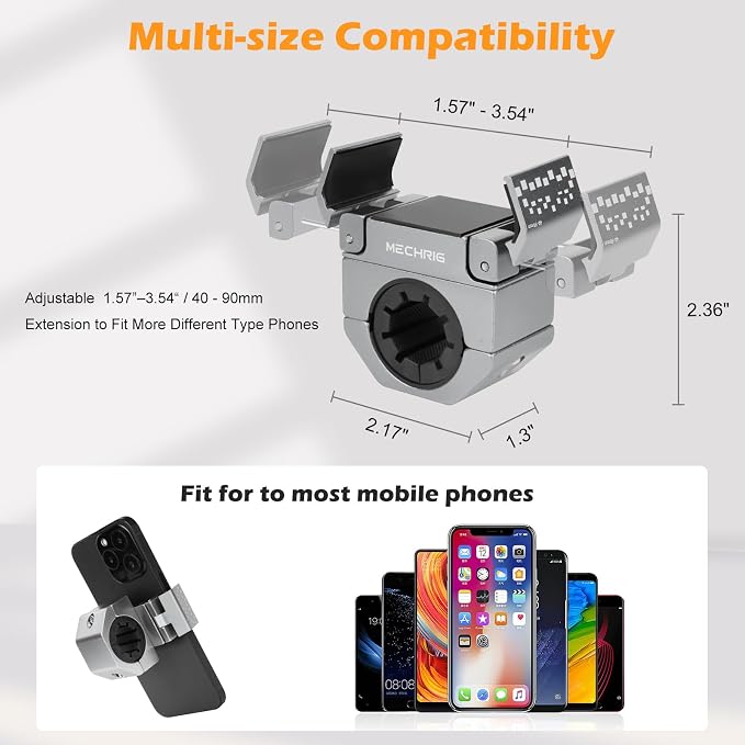 Phone Holder for Bike - Aluminum Alloy Bike Phone Mount Holder,360° Adjustable Handlebar Cellphone Stand-Horizontal & Vertical Vlog Shooting, Ebike Accessories Fit for Motorcycle/Scooter,Gray 88001A