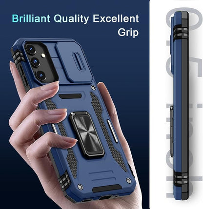 DEERLAMN Case for Samsung Galaxy A16 5G with Slide Camera Cover+Screen Protector (1 Pack), Rotated Ring Kickstand Military Grade Shockproof Protective Cover-Navy Blue