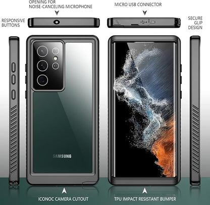 Temdan for Samsung Galaxy S22 Ultra Case Waterproof, Built in Screen Protector 360° Full Body Heavy Duty Shockproof IP68 Waterproof Galaxy S22 Ultra Case for Samsung S22 Ultra 5G 6.8 inch Black