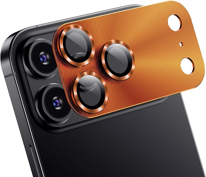 AFARER [2 Pack Lens Cover for iPhone 17Pro,Military Grade Shatterproof, 9H Metal Tempered Glass Camera Screen Protector,Strong Adsorption & Case-Friendly[Does not Affect Night Shots],Orange