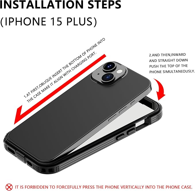 for iPhone 15 Plus 5G Waterproof Case,Compatible with Magsafe,Hybrid Rugged Shockproof Full Body Protective,with Lanyard,Clear Lens/Screen Protector Cover for iPhone 15 Plus 6.7 inch 2023,Black
