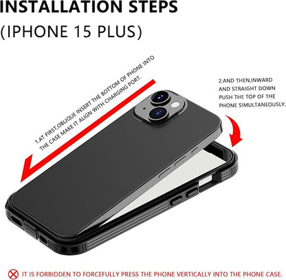 for iPhone 15 Plus 5G Waterproof Case,Compatible with Magsafe,Hybrid Rugged Shockproof Full Body Protective,with Lanyard,Clear Lens/Screen Protector Cover for iPhone 15 Plus 6.7 inch 2023,Black