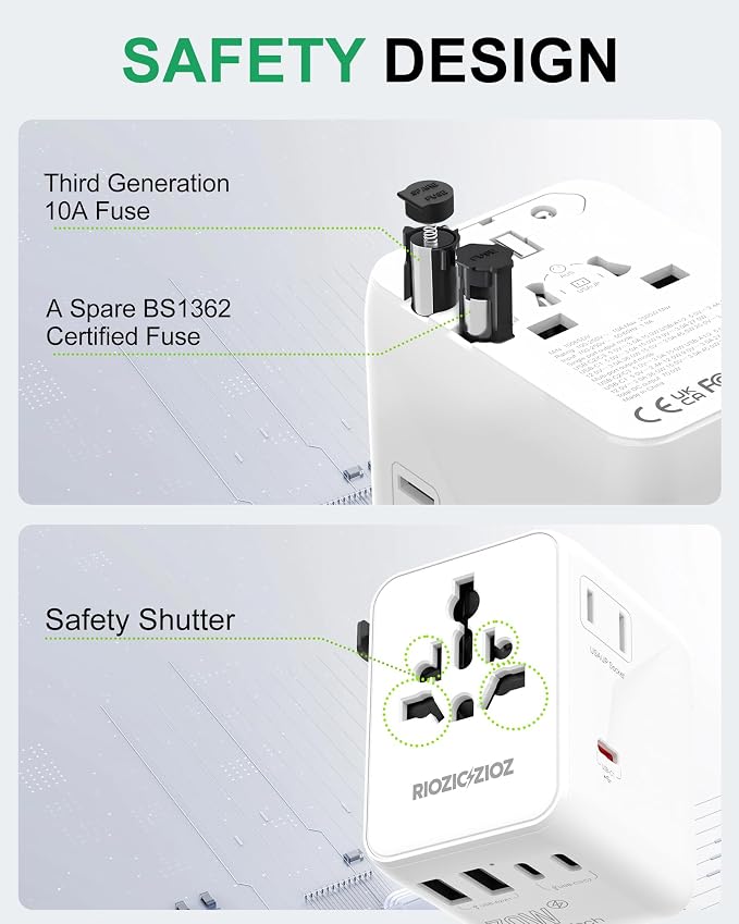 35W Universal Travel Plug Adapter,7-Port PD&QC Fast Charging Power Adapter,Worldwide Outlet Wall Charger for USA/EU/UK/AUS Over 200 Countries-Type C/A/G/I