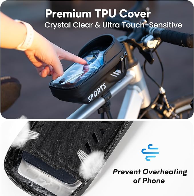 Povlen Waterproof Bike Frame Bag - Bike Phone Holder Touchscreen Bicycle Top Tube Bag for Cycling, Large Storage Bike Bag Fits Phones Under 7" for Road Bike
