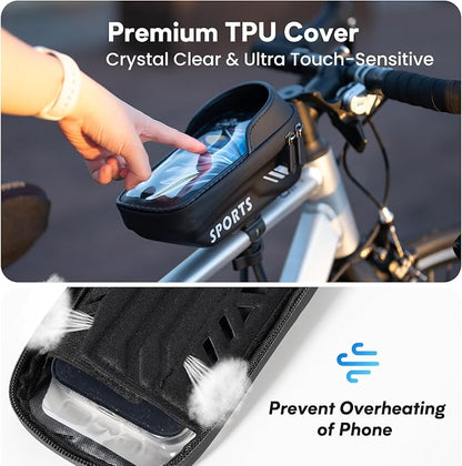 Povlen Waterproof Bike Frame Bag - Bike Phone Holder Touchscreen Bicycle Top Tube Bag for Cycling, Large Storage Bike Bag Fits Phones Under 7" for Road Bike