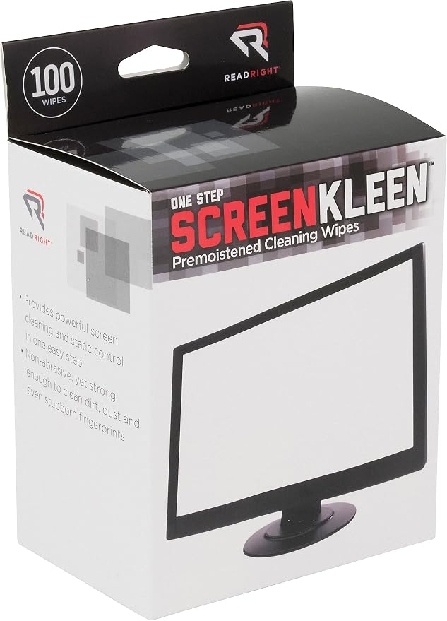 Read Right OneStep Screen Cleaner Wet Wipes, 100 Wipes per Box (RR1309)