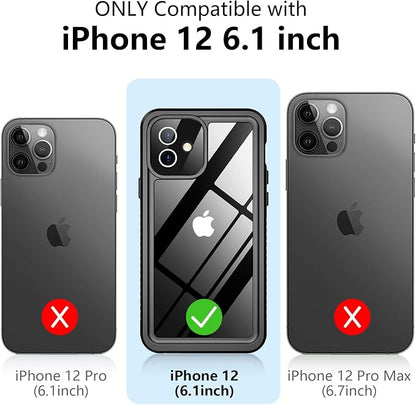 Temdan for iPhone 12 Case for iPhone 12 Pro Case, [12 FT Military Grade Drop Protection] with 2 Pack [Glass Screen Protector+ Camera Lens Protector] Non-Slip Shockproof Case,Black