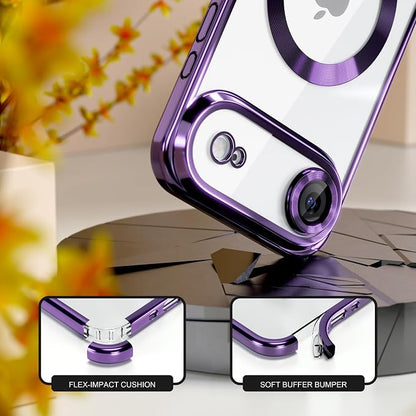 Misea Magnetic for iPhone 17 Air Case Compatible with MagSafe [Never Yellowing] [Military Grade Drop Protection] Full Camera Lens Protector Plating Soft Clear Phone Case for Women, Deep Purple