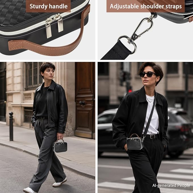 Electronic Organizer with Shoulder Strap, Premium Mixed-Fabric Accordion Tech Pouch for Travel & Commute, Large Capacity for Power Bank, Phone, Hard Drive,Charger -Case Only (Black)