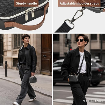 Electronic Organizer with Shoulder Strap, Premium Mixed-Fabric Accordion Tech Pouch for Travel & Commute, Large Capacity for Power Bank, Phone, Hard Drive,Charger -Case Only (Black)