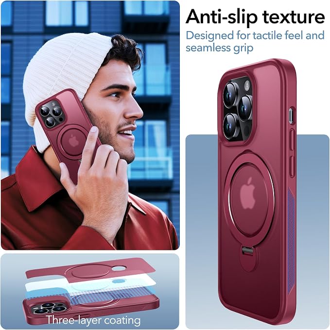 Anqrp 360° All-in-ONE Stand Case for iPhone 13 Pro Case with Rotatable Magnetic Kickstand Ring Holder, Compatible with MagSafe, MIL-Grade Shockproof iPhone 13 Pro Phone Case Cover 6.1 inch, Red