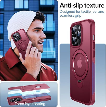 Anqrp 360° All-in-ONE Stand Case for iPhone 13 Pro Case with Rotatable Magnetic Kickstand Ring Holder, Compatible with MagSafe, MIL-Grade Shockproof iPhone 13 Pro Phone Case Cover 6.1 inch, Red