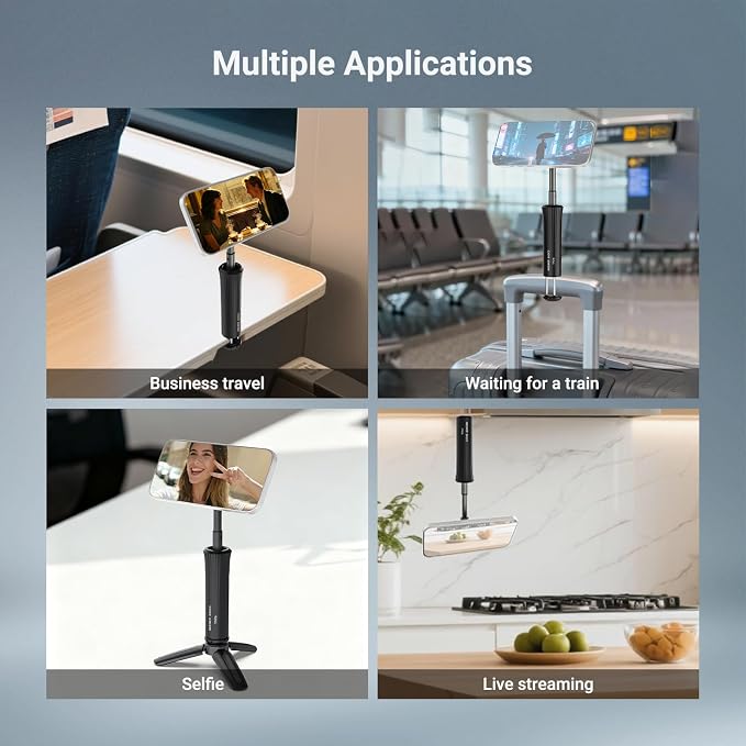 NEEWER Airplane Phone Holder, Magnetic Smartphone Desk Mount Tripod Stand Handheld Selfie Stick Plane Gadget Travel Essentials Compatible with MagSafe iPhone Samsung Android for Video Recording, TP016