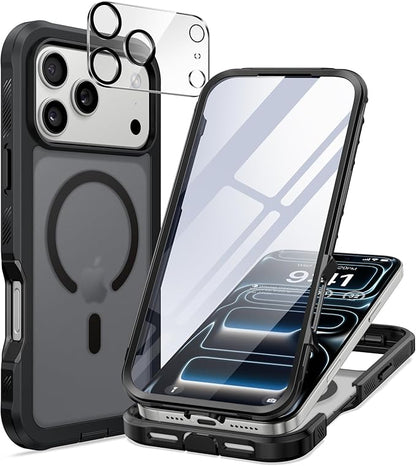 seacosmo for iPhone 17 Pro Max Case, Full Body Bumper with Built-in Tempered Glass Screen and Camera Lens Protector, Compatible with MagSafe, Shockproof 17 Pro Max Phone Case, 6.9", Black Matte
