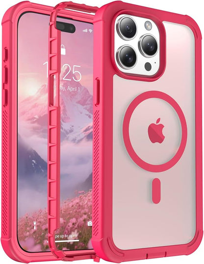 jaroco Magnetic for iPhone 15 Pro Max Case, [Compatible with MagSafe][Military Grade Drop Protection][Heavy Duty Protection][Non-Slip][Shockproof] 2-Layer Durable Bumper Phone Case 6.7''-Rose