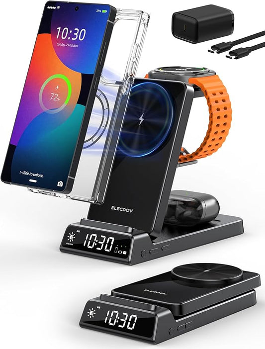 Magnetic Wireless Charger for Samsung, 3 in 1 MagSafe Charging Station for Samsung Galaxy Z Fold/Flip 7/S25 Ultra/S24 Ultra, Foldable Charger for Samsung Galaxy Watch Ultra/8/7/Galaxy Buds 3 (Black)