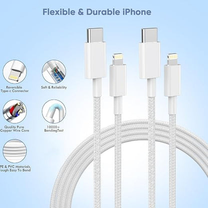 Compatible with iPhone 14 Charger Fast Charging,Fast Charger 2Pack 10Foot Extra Long Braid Woven Cable Cord with PD Charging Block Cube Compatible with iPhone 14/13/12 Pro/12 Pro Max/11