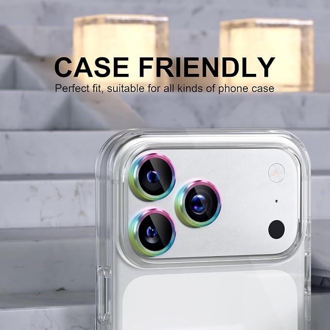 Choiche Compatible for iPhone 17 Pro/iPhone 17 Pro Max Camera Lens Protector, 9H Tempered Glass Camera Cover Screen Protector Metal Ring Decoration Accessories (Colorful)