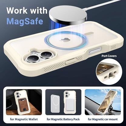 jaroco Magnetic for iPhone 17 Case, [Compatible with MagSafe][Military Grade Drop Protection][Heavy Duty Protection][Non-Slip][Shockproof] 2-Layer Durable Bumper Phone Case 6.3''-Antique White