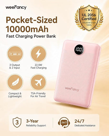 Small Portable Charger 10000mAh, Mini Power Bank with LED Display, 20W Fast Charging USB-C Battery Pack, Compact Travel Charger Compatible with iPhone 17/16/15/14, Android, etc
