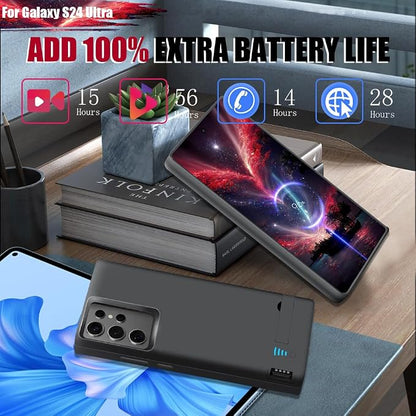 Battery Case for Samsung Galaxy S24 Ultra, 5000mAh Rechargeable Extended Battery Charging Charger Case, Add 100% Extra Juice, Not Compatible with S24 or S24+ (6.8 Inches) Black
