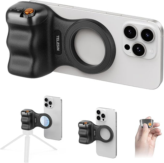 Magnetic Phone Camera Grip, Smartphone Shooting Holder Selfie Handle Snap with Wireless Shutter Button Remote for iPhone 16 15 14 13 12 Pro Max Android Cellphone Vlog Video Photography (Black)