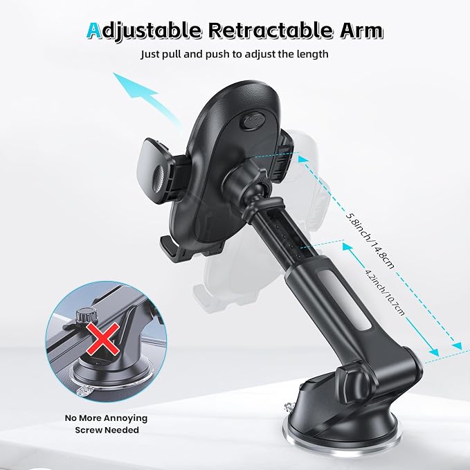 APPS2Car Suction Cup Phone Holder Windshield/Dashboard/Window, Suction Cup Car Phone Mount with Strong Sticky Gel Pad, Compatible with iPhone, Samsung & All Cellphones, Matte Black