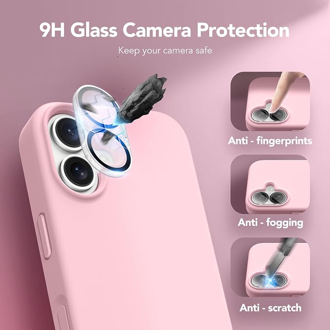 GONEZ Magnetic for iPhone 17 Case, Compatible with MagSafe, [Screen Protector + Camera Lens Protector], Liquid Silicone Anti-Scratch Shockproof Protective Phone Case 6.3 inch, Peach Pink