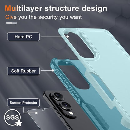RMOCR Case for Samsung Galaxy S25 Edge, Full Body Heavy Duty Rugged Shockproof Protective Phone Cover with Lanyard Strap, Tempered Glass Screen Protector and Camera Lens Cover, Mint Green