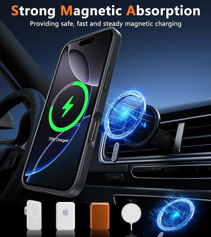 FNTCASE for iPhone 16 Pro Case: [Compatible with Magsafe] Translucent Matte Magnetic Phone Cover - Military Grade Drop Protection Shockproof Protective Cases - Black