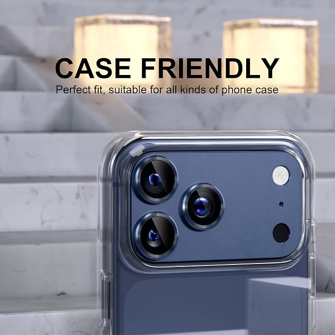 Choiche Compatible for iPhone 17 Pro Camera Lens Protector, Strong Adsorption Camera Cover with 9H Tempered Glass Lens Screen Protector Metal Ring Decoration Accessories 6.3-inch (Blue)