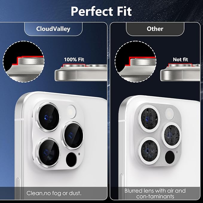 CloudValley for iPhone 16 Pro/iPhone 16 Pro Max Camera Lens Protector, [AR+AF 99% Transmittance] [Full Coverage] Ultra-HD Tempered Glass Cover, Metal Lens Screen Protective,White Titanium
