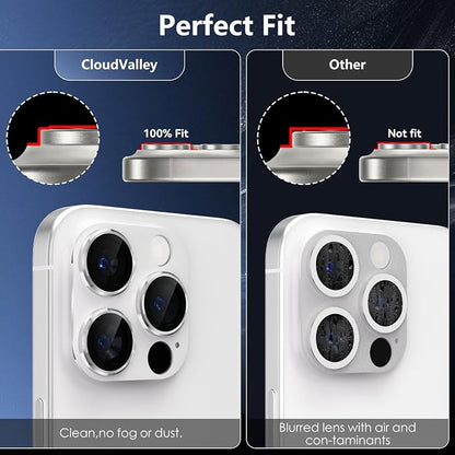 CloudValley for iPhone 16 Pro/iPhone 16 Pro Max Camera Lens Protector, [AR+AF 99% Transmittance] [Full Coverage] Ultra-HD Tempered Glass Cover, Metal Lens Screen Protective,White Titanium