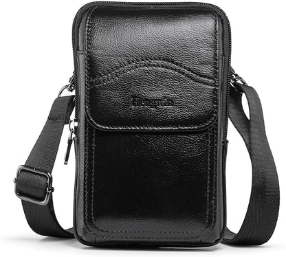 Hengwin Genuine Leather Phone Holster Fits for iPhone 16 Pro Max 15 Pro Max 14 Pro Max 13 Pro Max Samsung Galaxy S25 Ultra S24 Ultra Belt Pouch Belt Clip Wallet Case Phone Bag Crossbody Purse (Black)